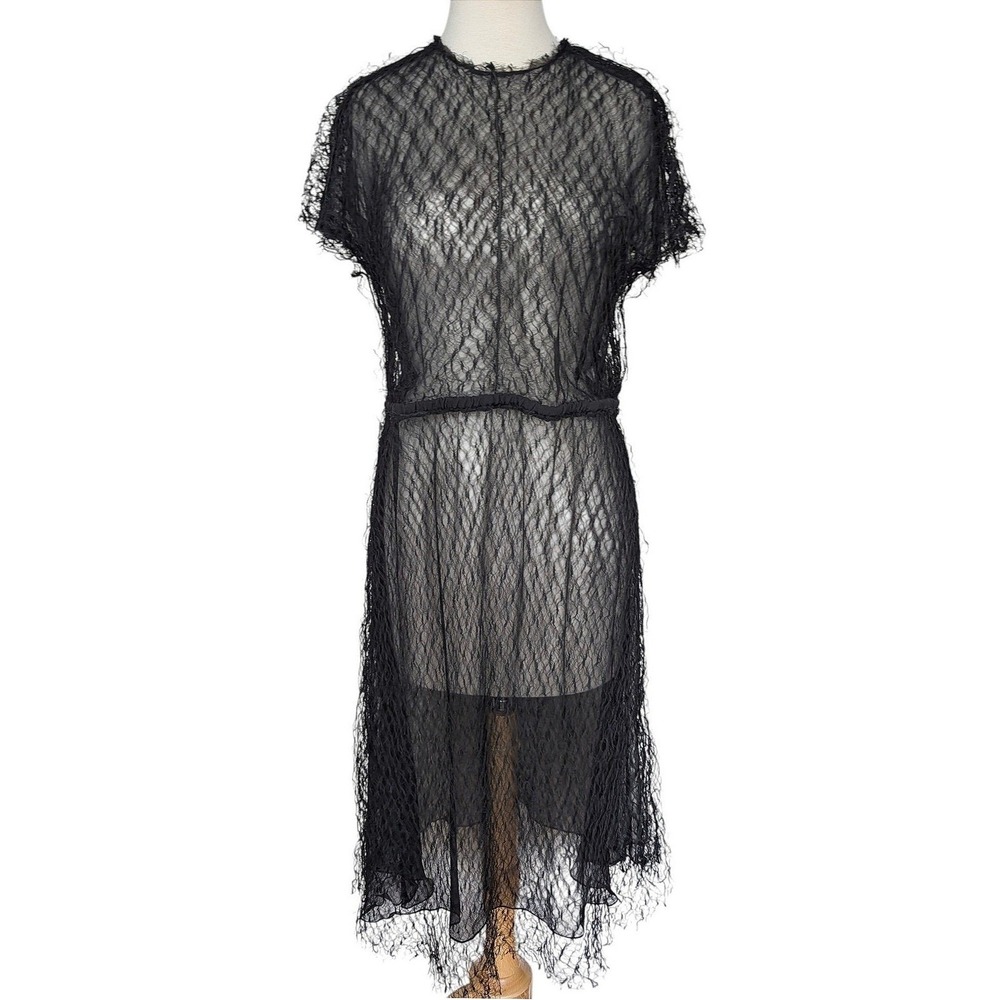 Brioni Runway Sheer Textured Dress FW2011 RTW Black Gauze Fringe Italy
